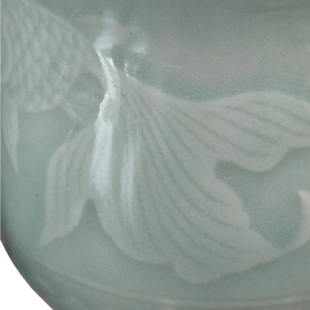 Lonqquan Celadon Koi Fish Creamer and Sugar Bowl Set Jade Green Glazed Vintage